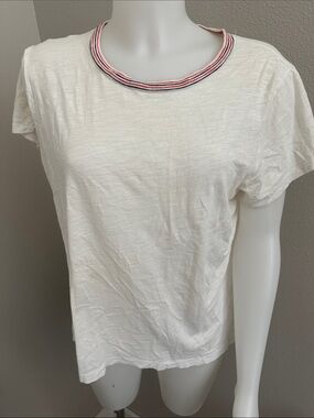 Madewell White Short-Sleeve Crewneck Tee with Pink & Navy Trim